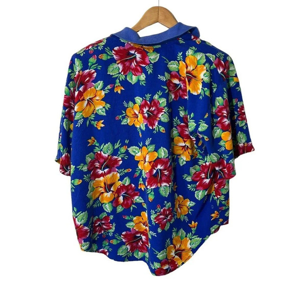 Impressions Tropical Button Up Shirt Short Sleeve Bright Floral Pattern Collared - Picture 2 of 7